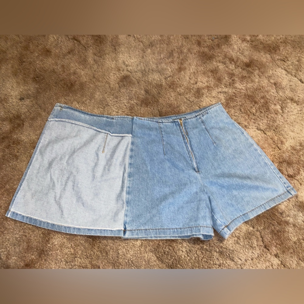 Photo Products USA Light Wash Blue Denim Vintage Jean Mini Short Skirt Skort - Picture 4 of 6